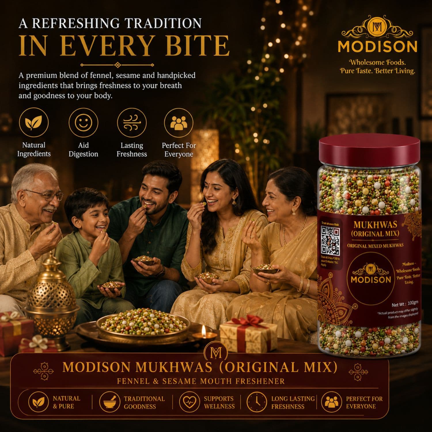 MODISON Original Mix Indian Mouth Freshener Crunchy Saunf 100g product image 7