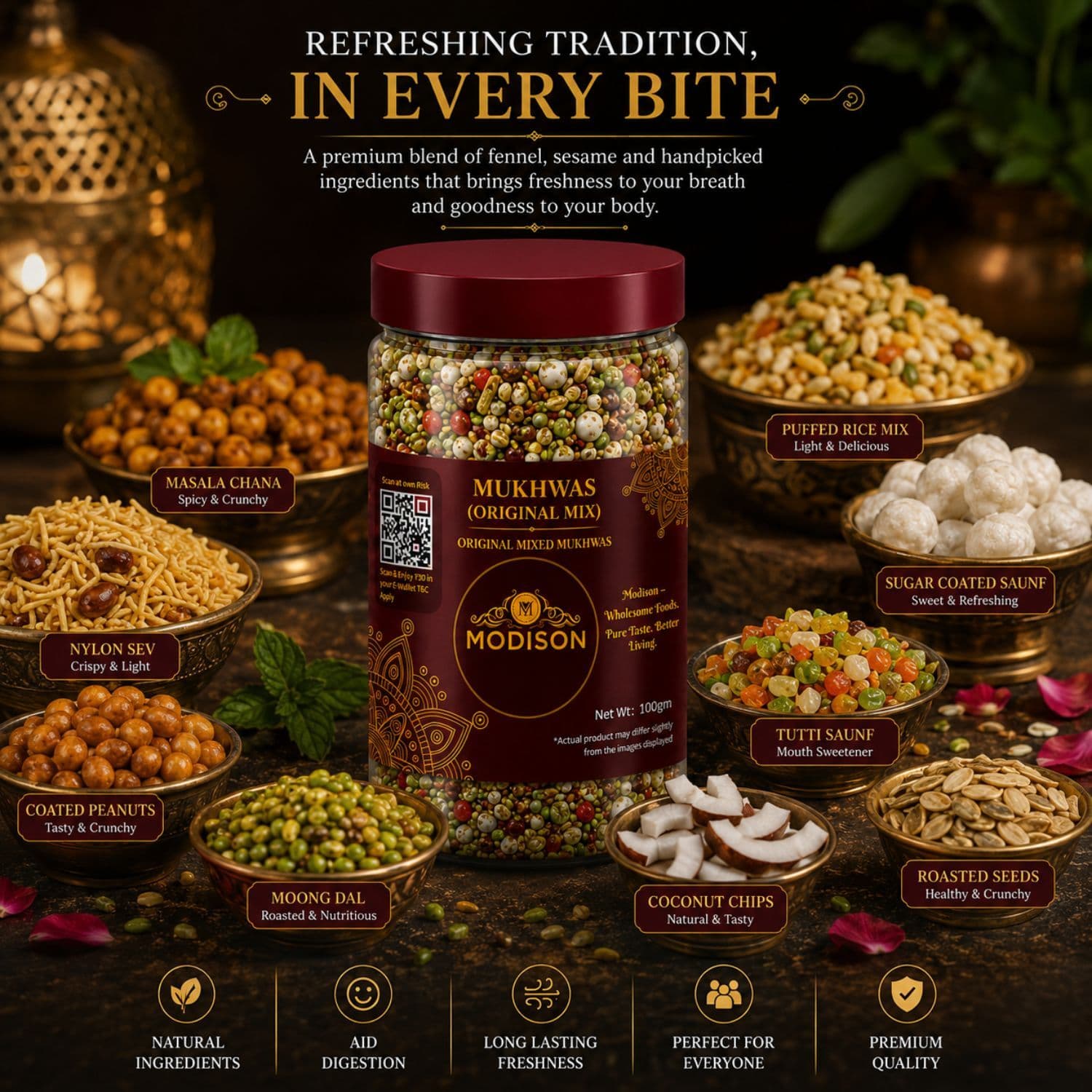 MODISON Original Mix Indian Mouth Freshener Crunchy Saunf 100g product image 8