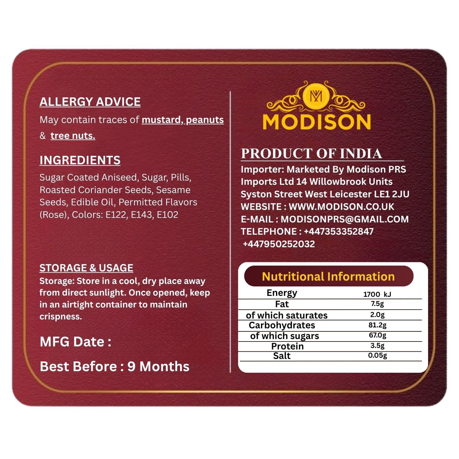 MODISON Original Mix Indian Mouth Freshener Crunchy Saunf 100g product image 9