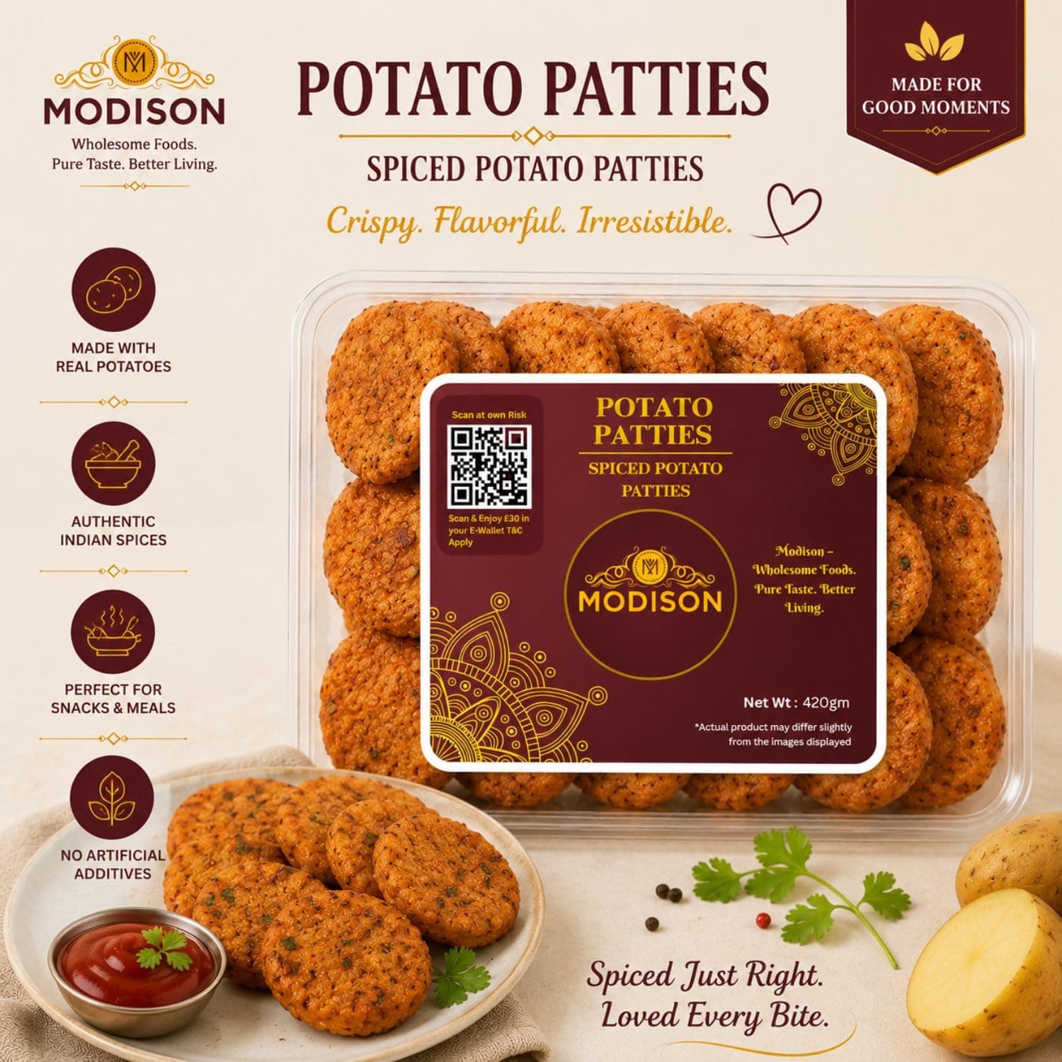 MODISON Potato Patties Ready to Cook Frozen Snack 420g product image 7