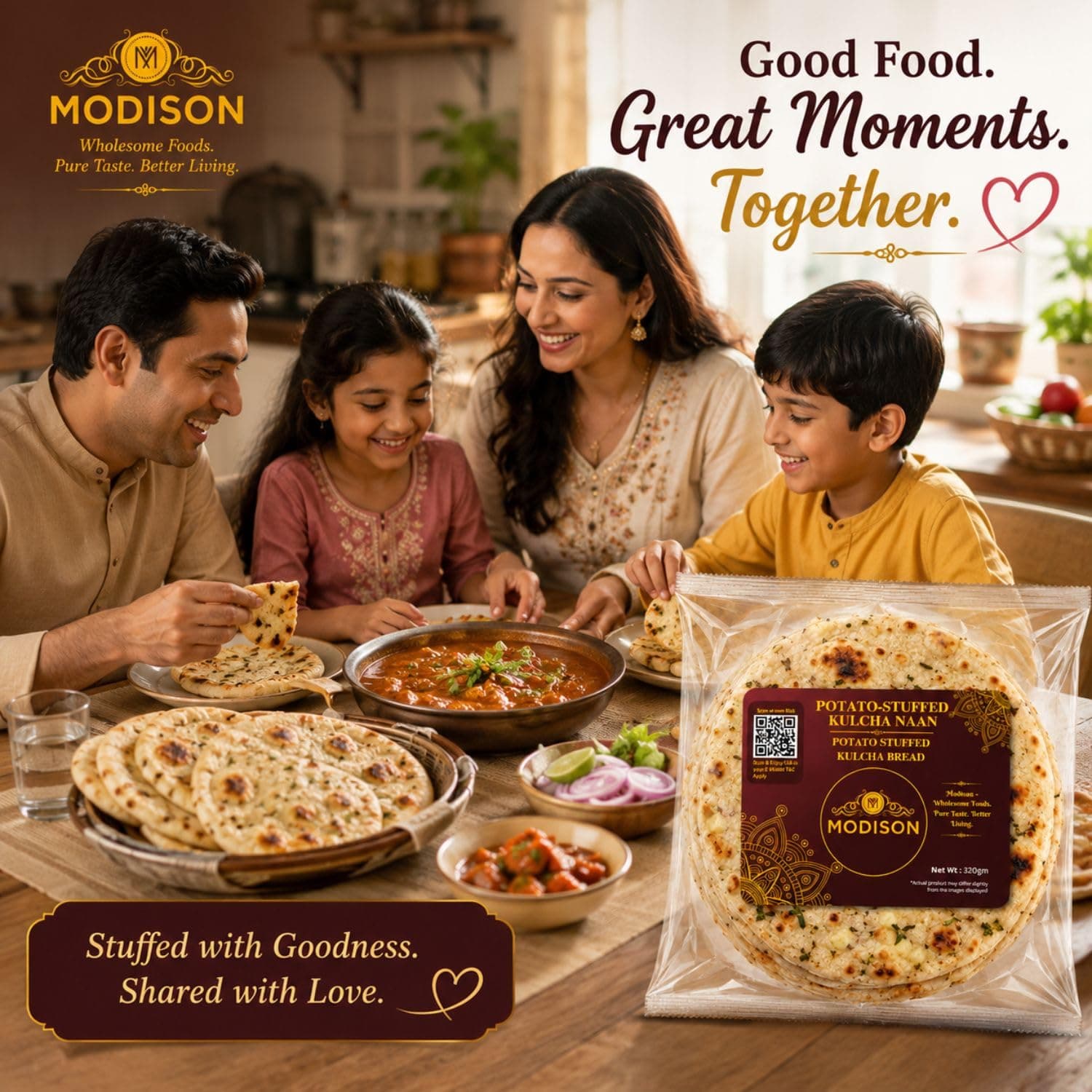 MODISON Potato Stuffed Kulcha Naan Traditional Flatbread Frozen 320g product image 6