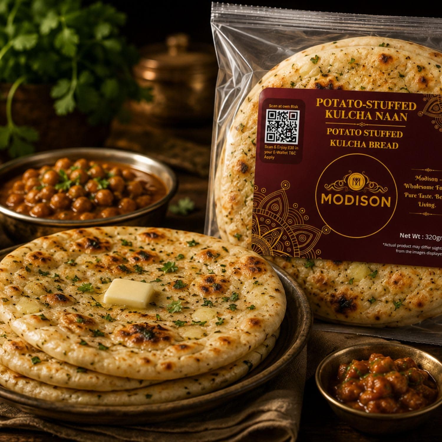 MODISON Potato Stuffed Kulcha Naan Traditional Flatbread Frozen 320g product image 8