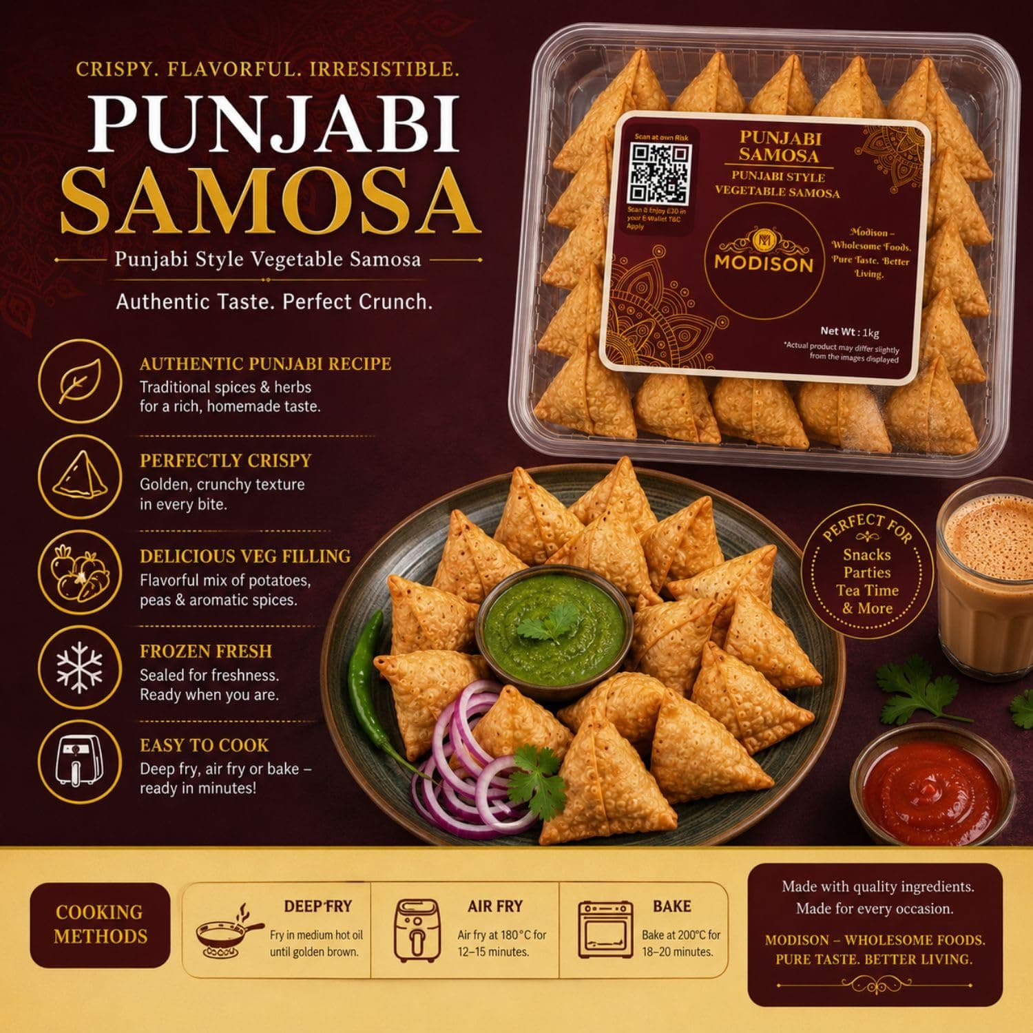 MODISON Punjabi Samosa Traditional Frozen Indian Snack 1kg product image 2
