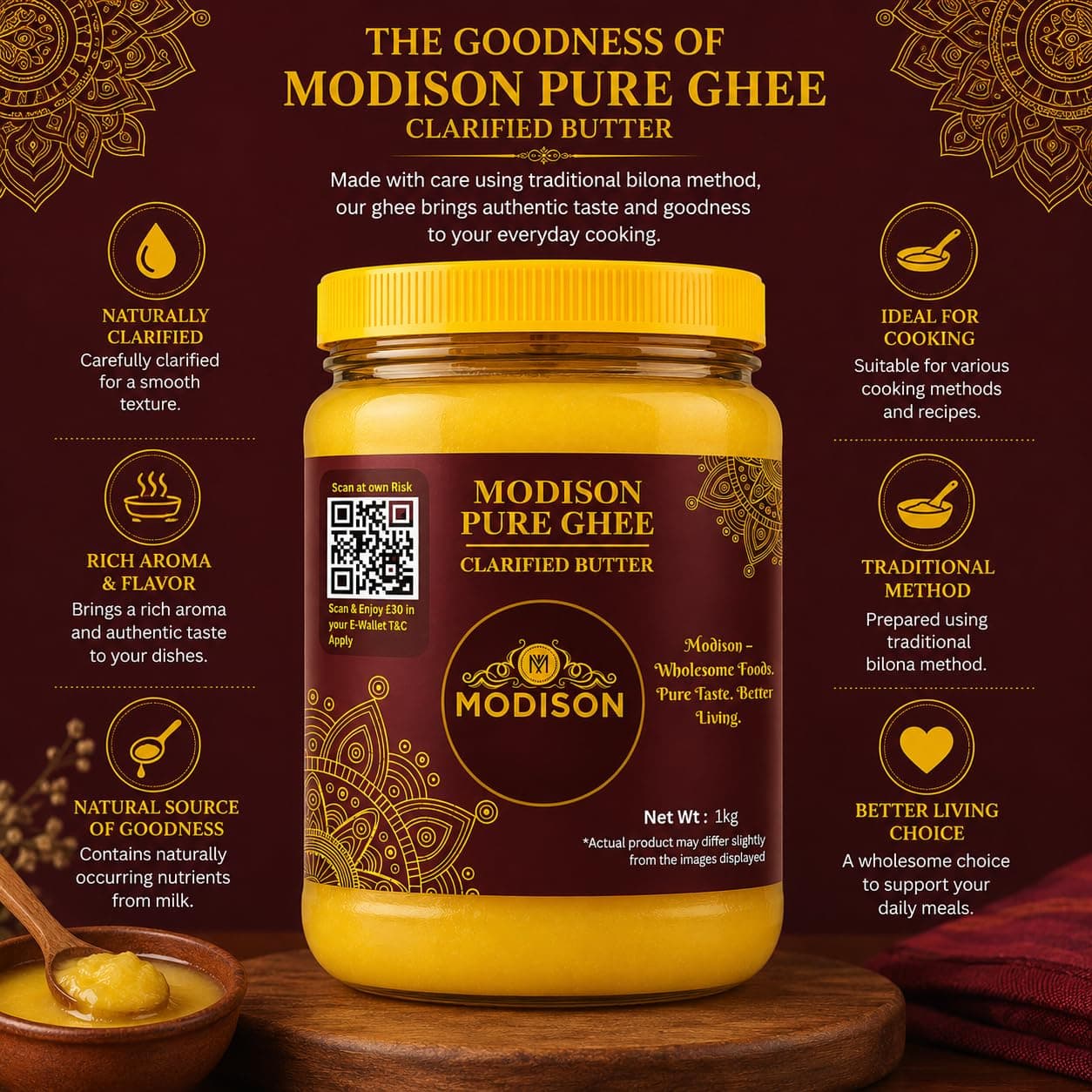 MODISON Pure Ghee Clarified Butter Pure Milk Fat 1kg product image 8