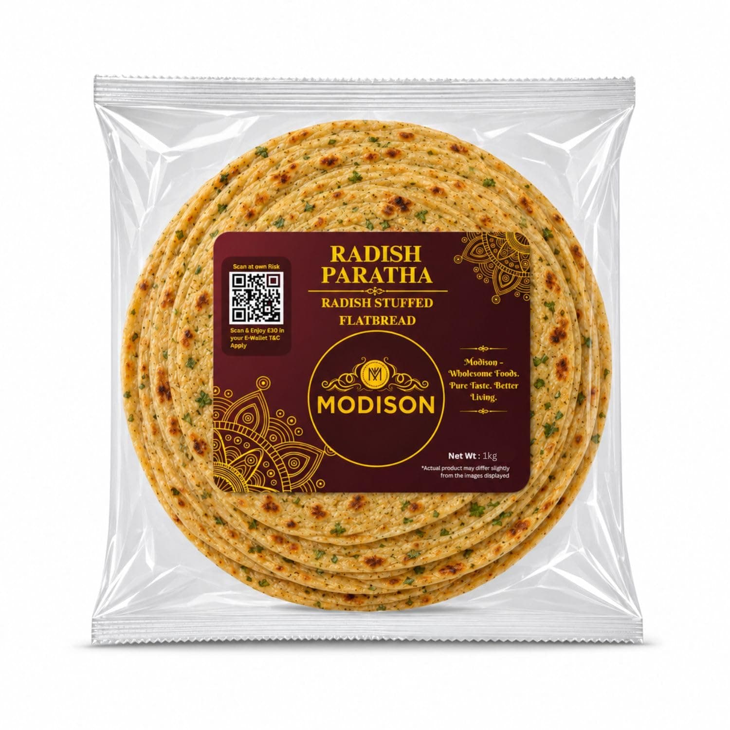 MODISON Radish Paratha Traditional Indian Flatbread Frozen 360g product image 1