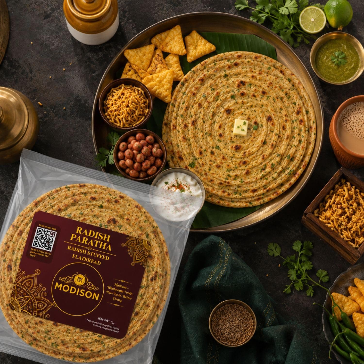 MODISON Radish Paratha Traditional Indian Flatbread Frozen 360g product image 7