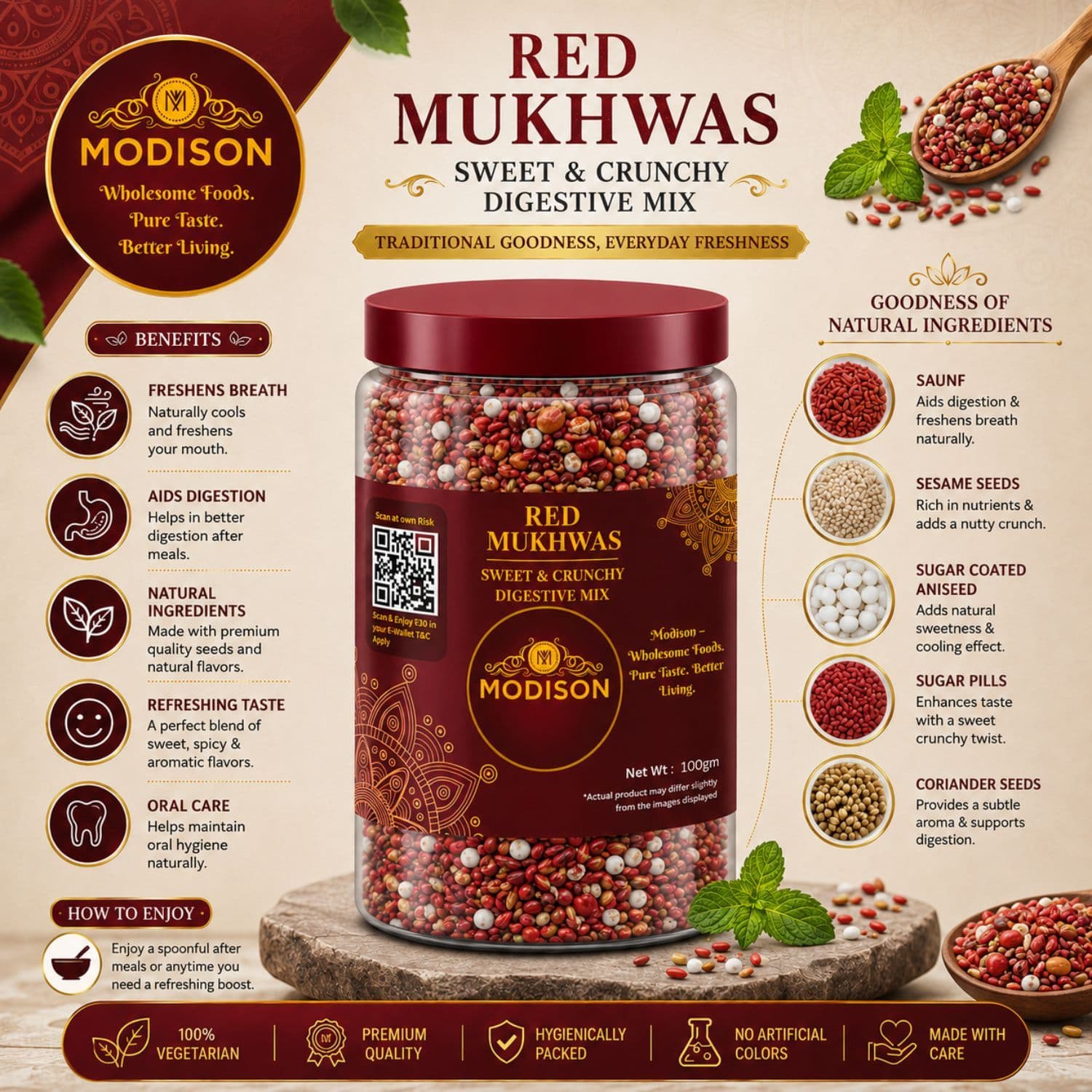 MODISON Red Mukhwas Indian Mouth Freshener Aniseed Coriander 100g product image 2