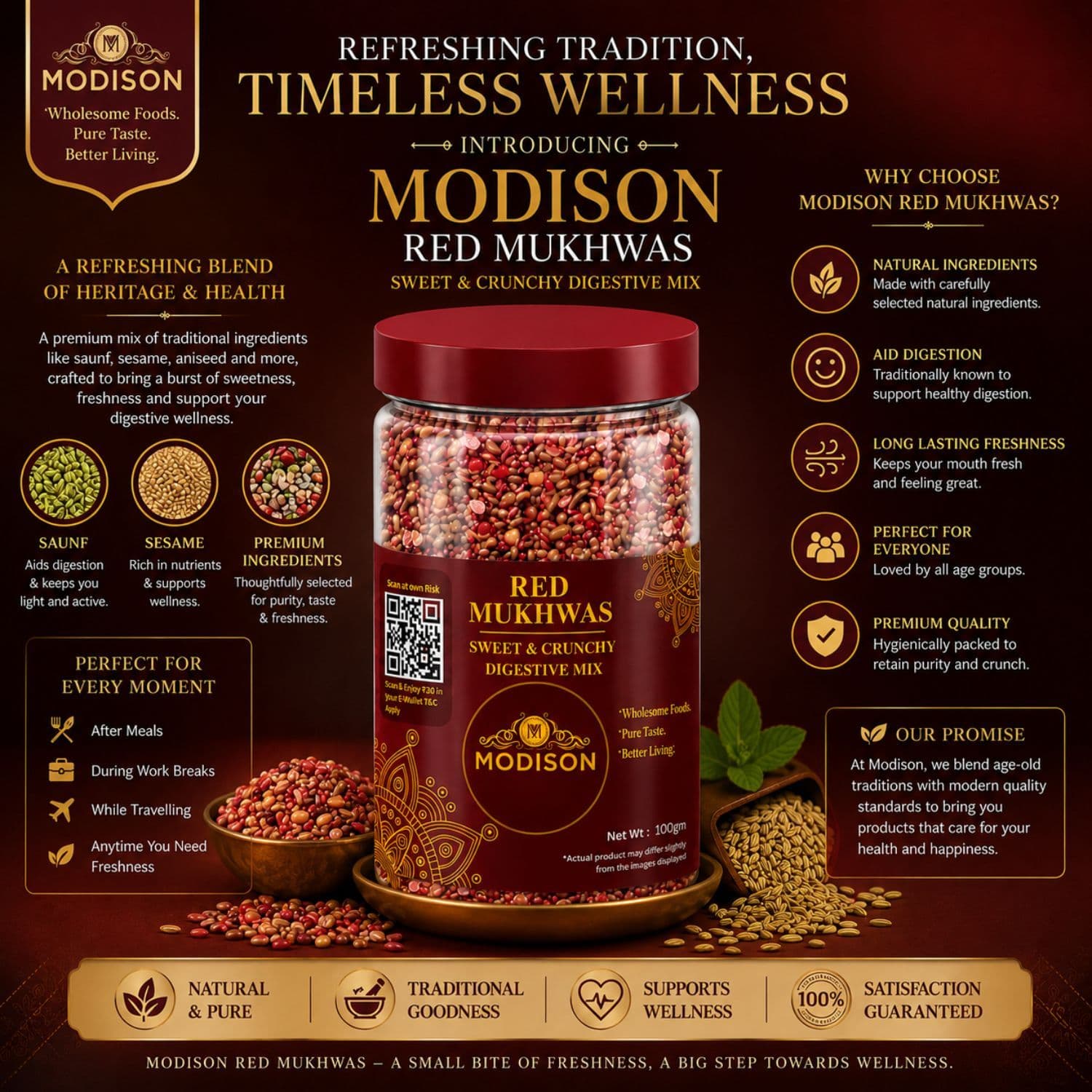 MODISON Red Mukhwas Indian Mouth Freshener Aniseed Coriander 100g product image 4