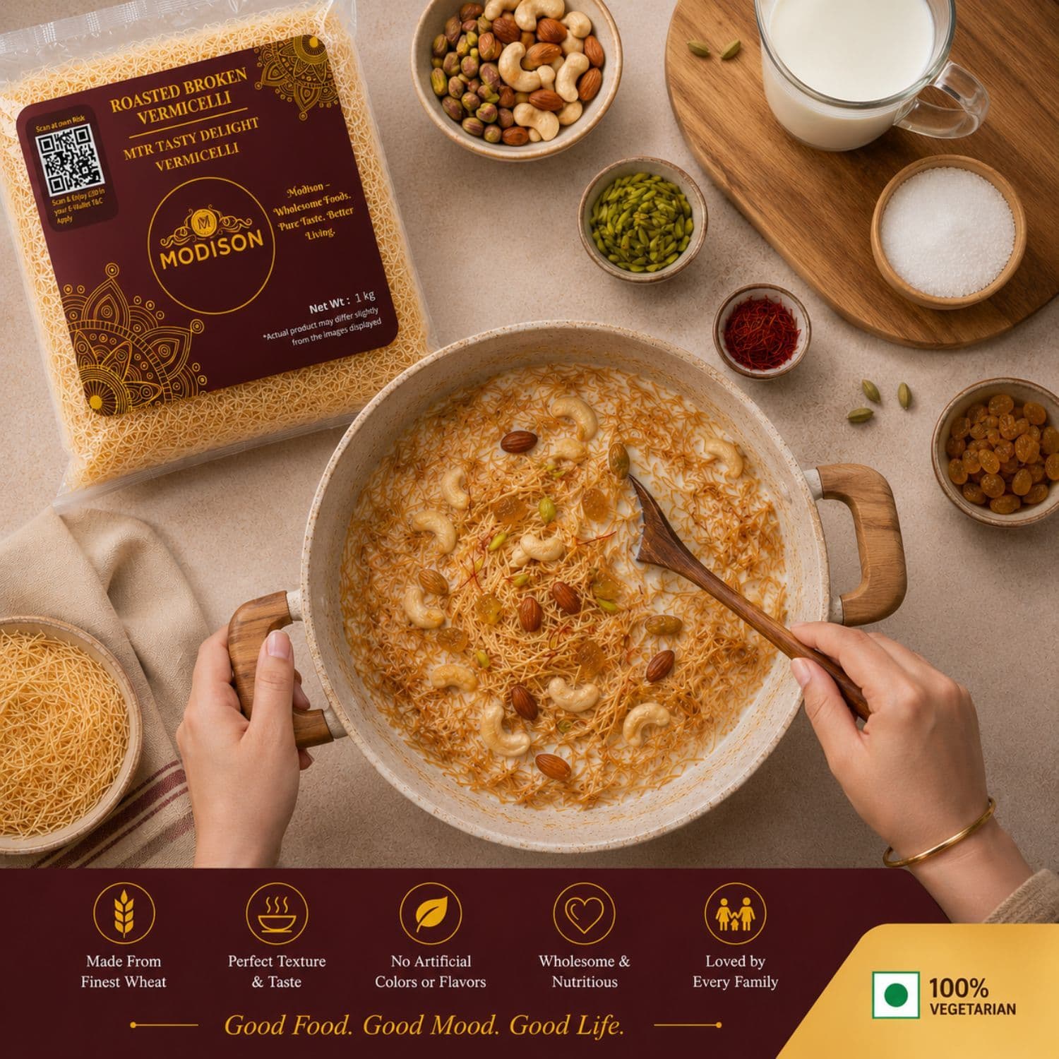 MODISON Roasted Broken Vermicelli, Wheat Semolina Sevai, 1 kg product image 8