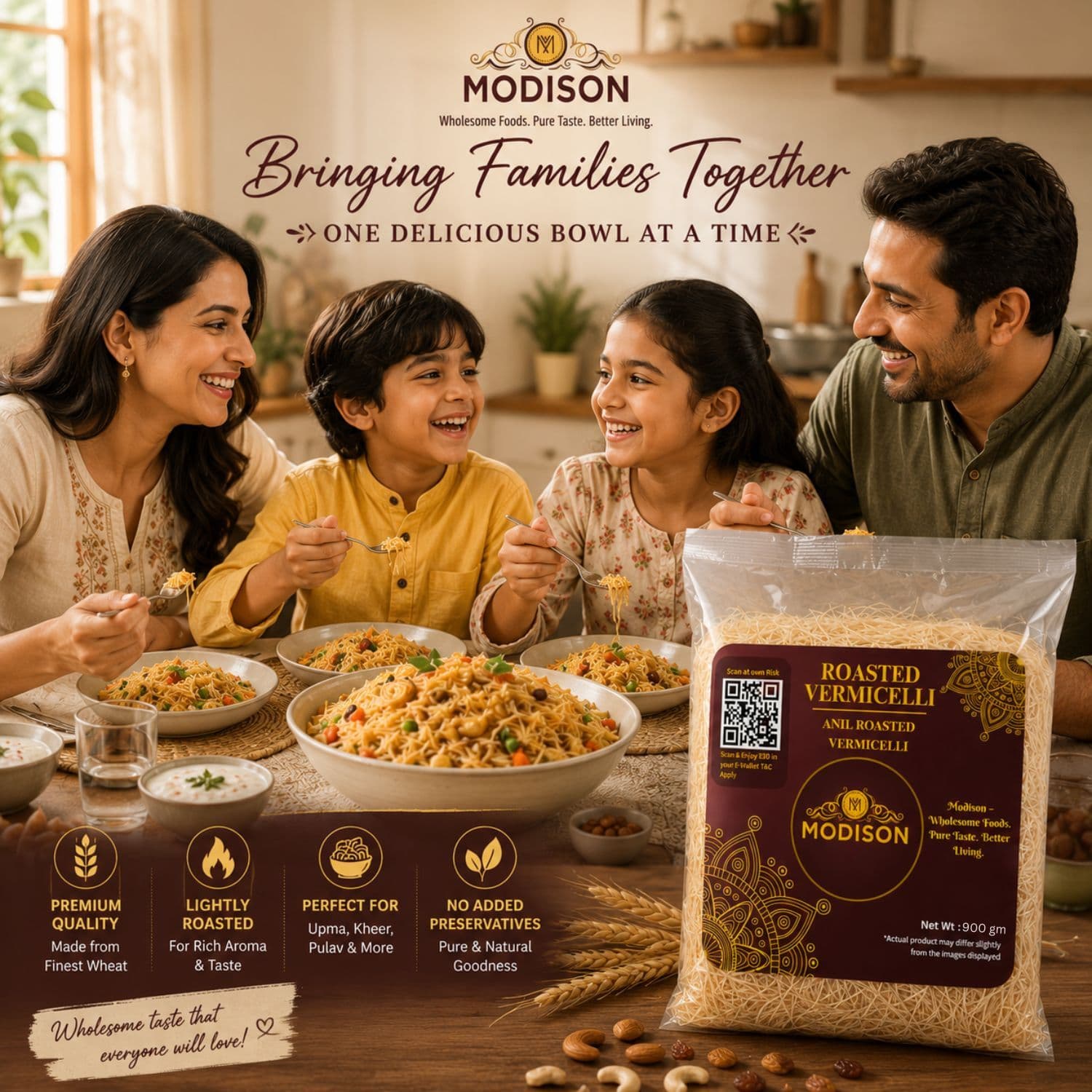 MODISON Roasted Vermicelli Wheat Semolina Seviyan 900g product image 7