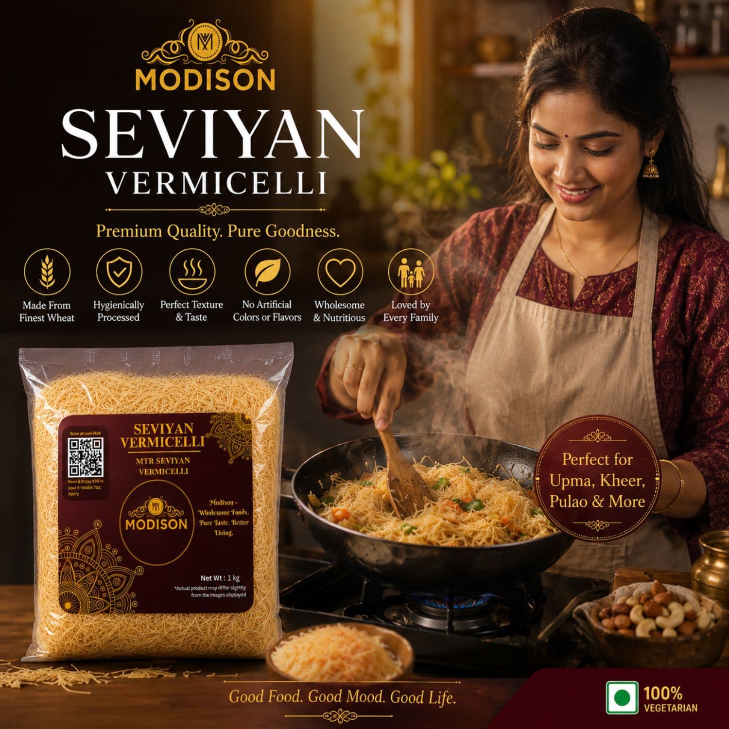 MODISON Seviyan Vermicelli Hard Wheat Semolina Pasta 1kg product image 4