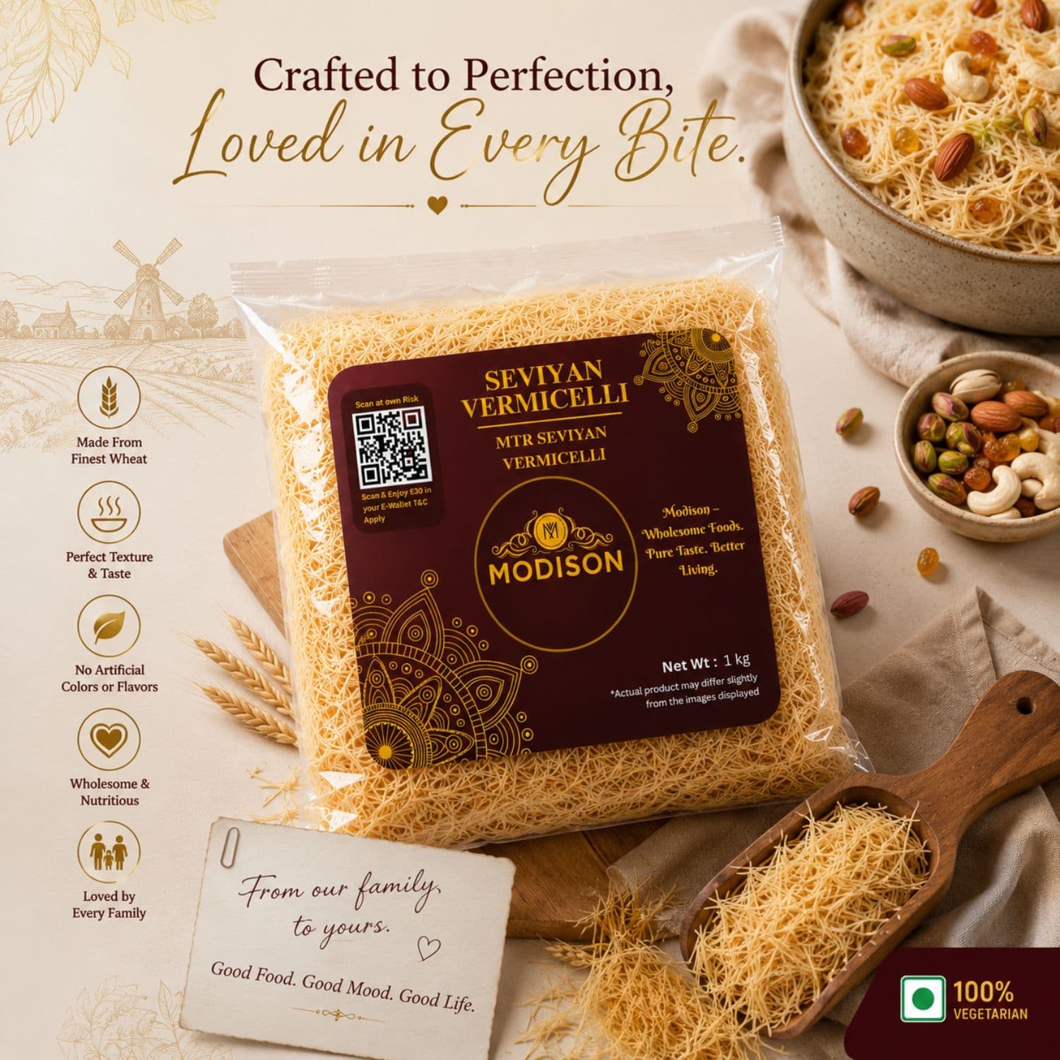 MODISON Seviyan Vermicelli Hard Wheat Semolina Pasta 1kg product image 5