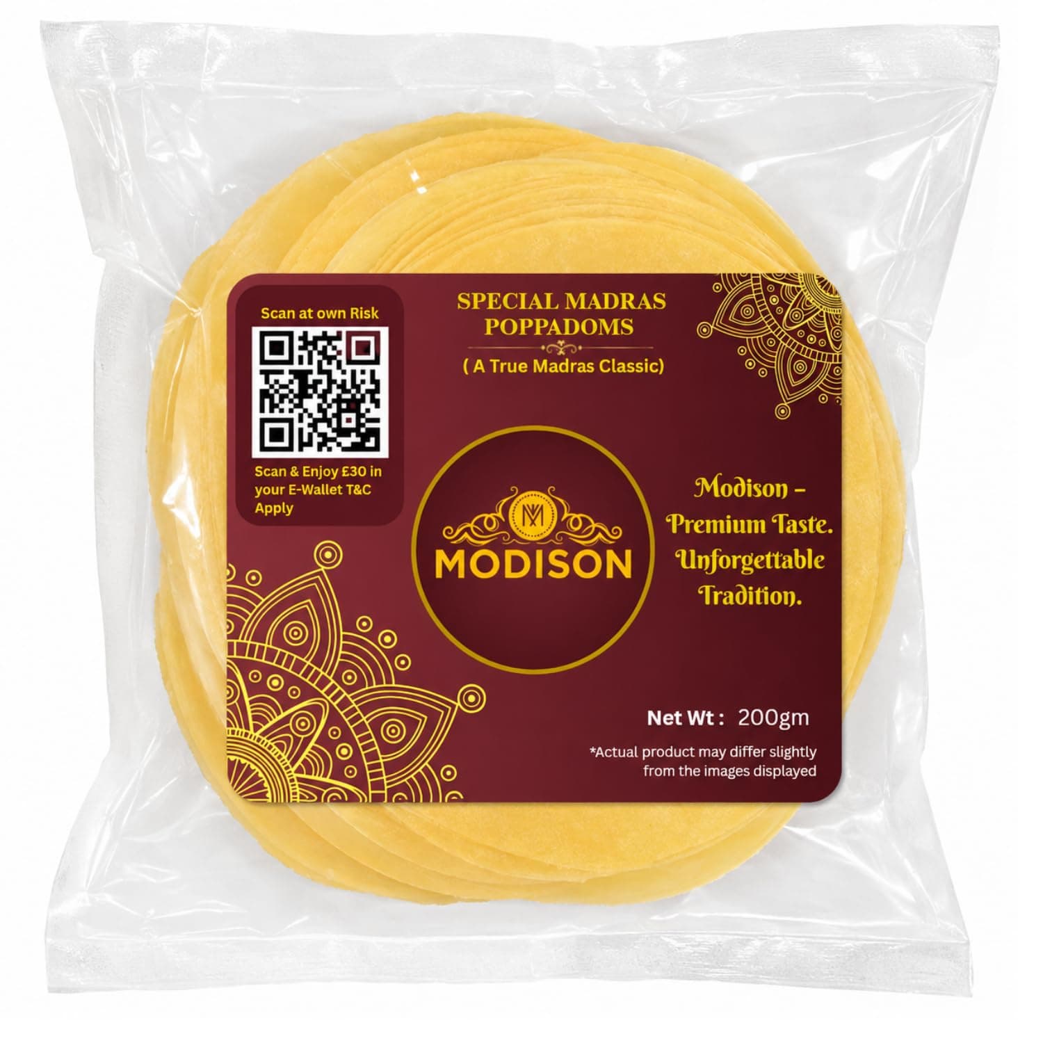 MODISON Special Madras Poppadoms Indian Papad Crispy Lentil Wafer 200g product image 1