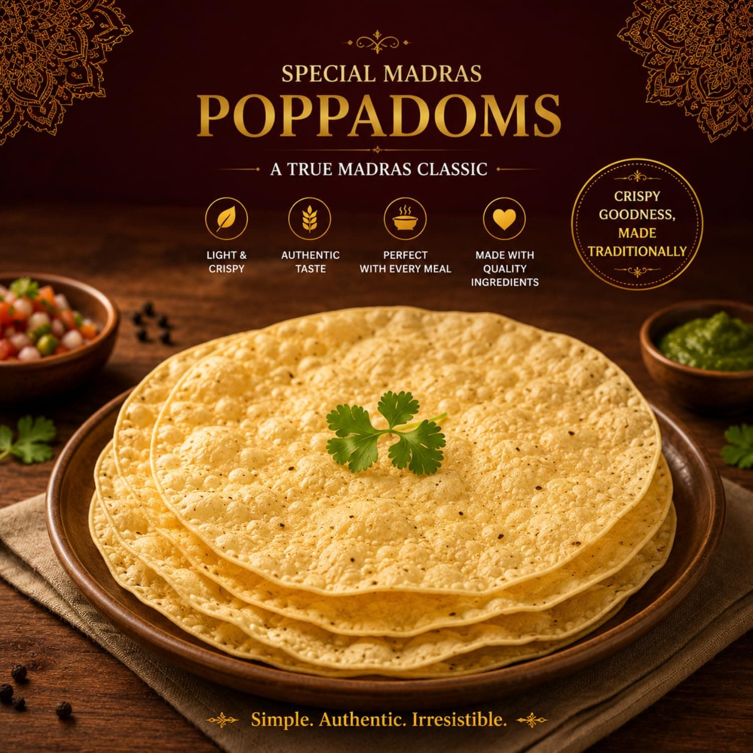 MODISON Special Madras Poppadoms Indian Papad Crispy Lentil Wafer 200g product image 2