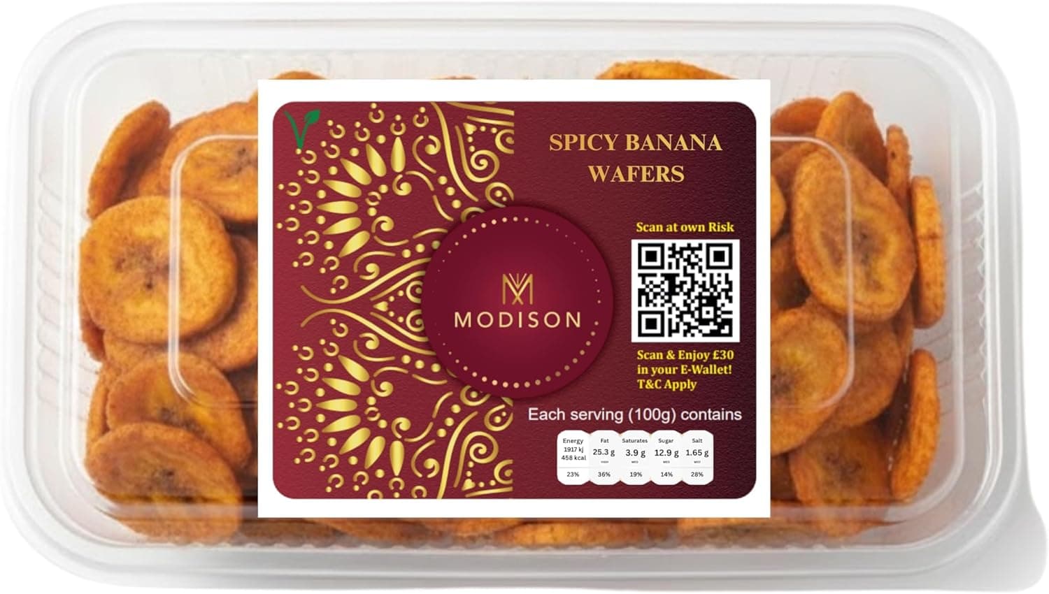 MODISON Spicy Banana Wafers Indian Snacks Crispy 360g product image 1