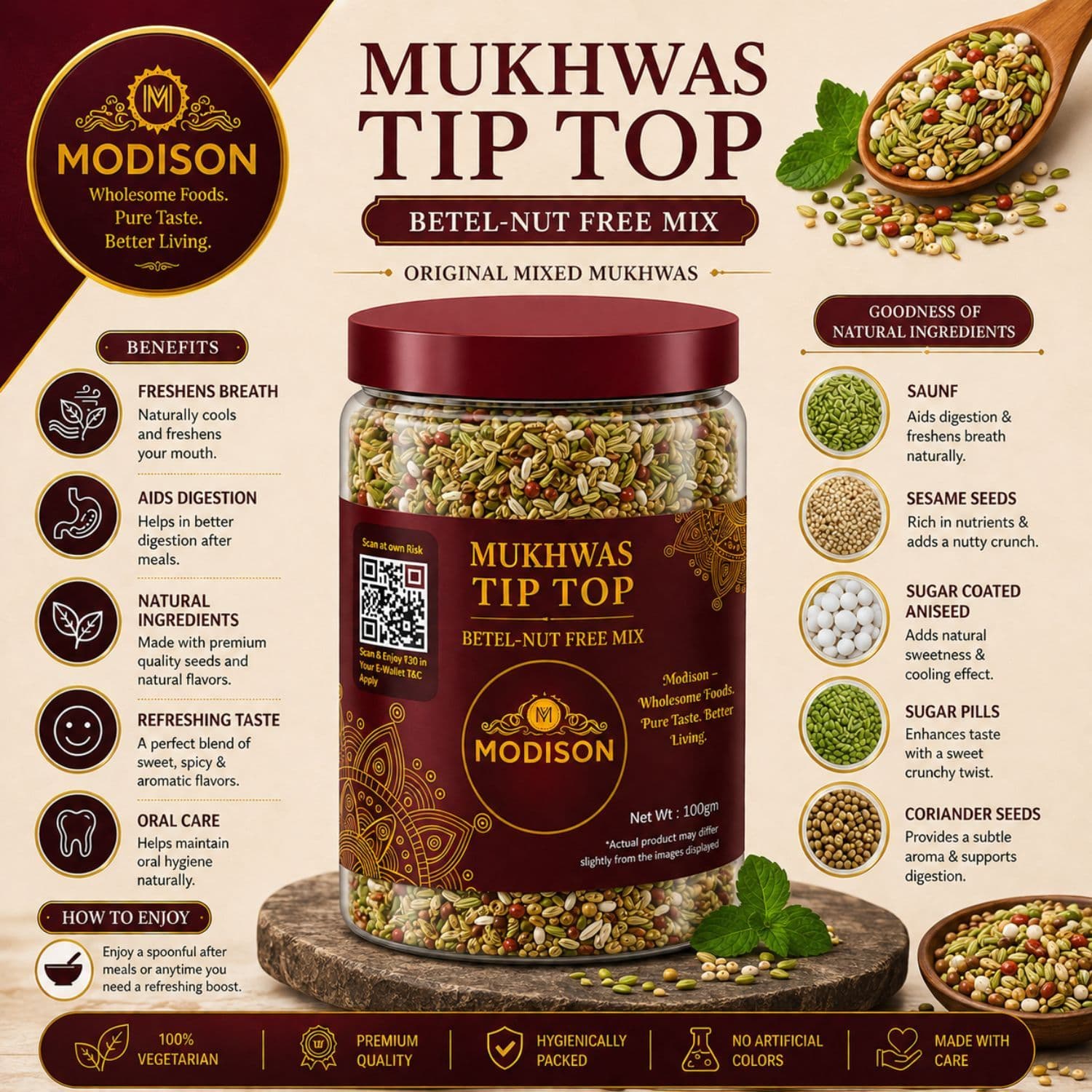 MODISON Tiptop Mukhwas Indian Mouth Freshener Fennel Aniseed 100g product image 2