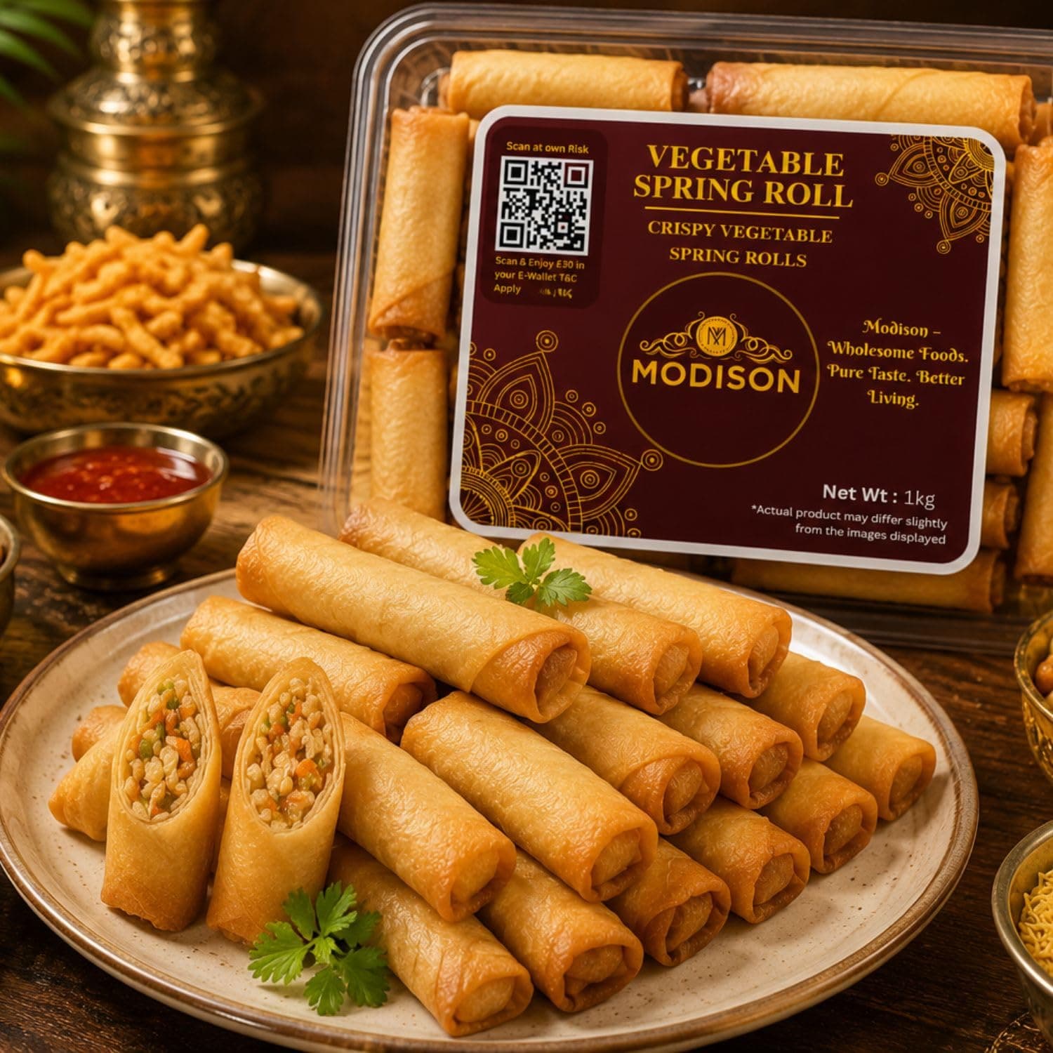 MODISON Vegetable Spring Roll Ready to Cook Frozen Snack 1kg product image 4