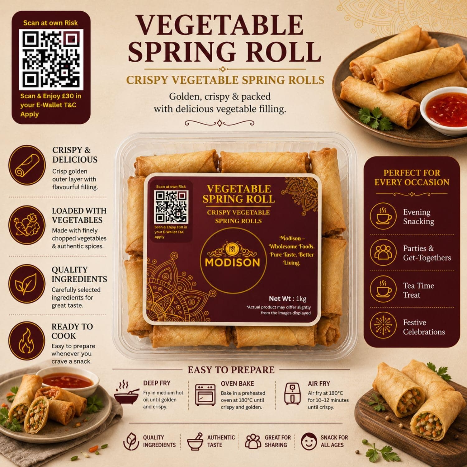 MODISON Vegetable Spring Roll Ready to Cook Frozen Snack 1kg product image 8