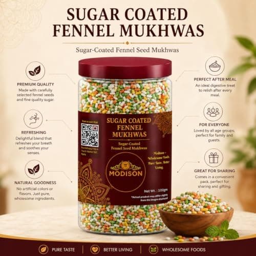 MODISON Sugar Coated Fennel Indian Mouth Freshener Saunf 100g product image 3