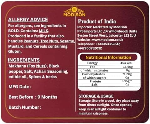 MODISON Roasted Makhana Healthy Snacks Achari Pickle Spice 80g product image 2