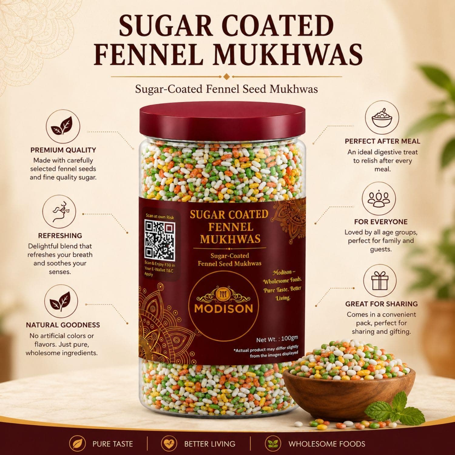 MODISON Sugar Coated Fennel Indian Mouth Freshener Saunf 100g product image 10