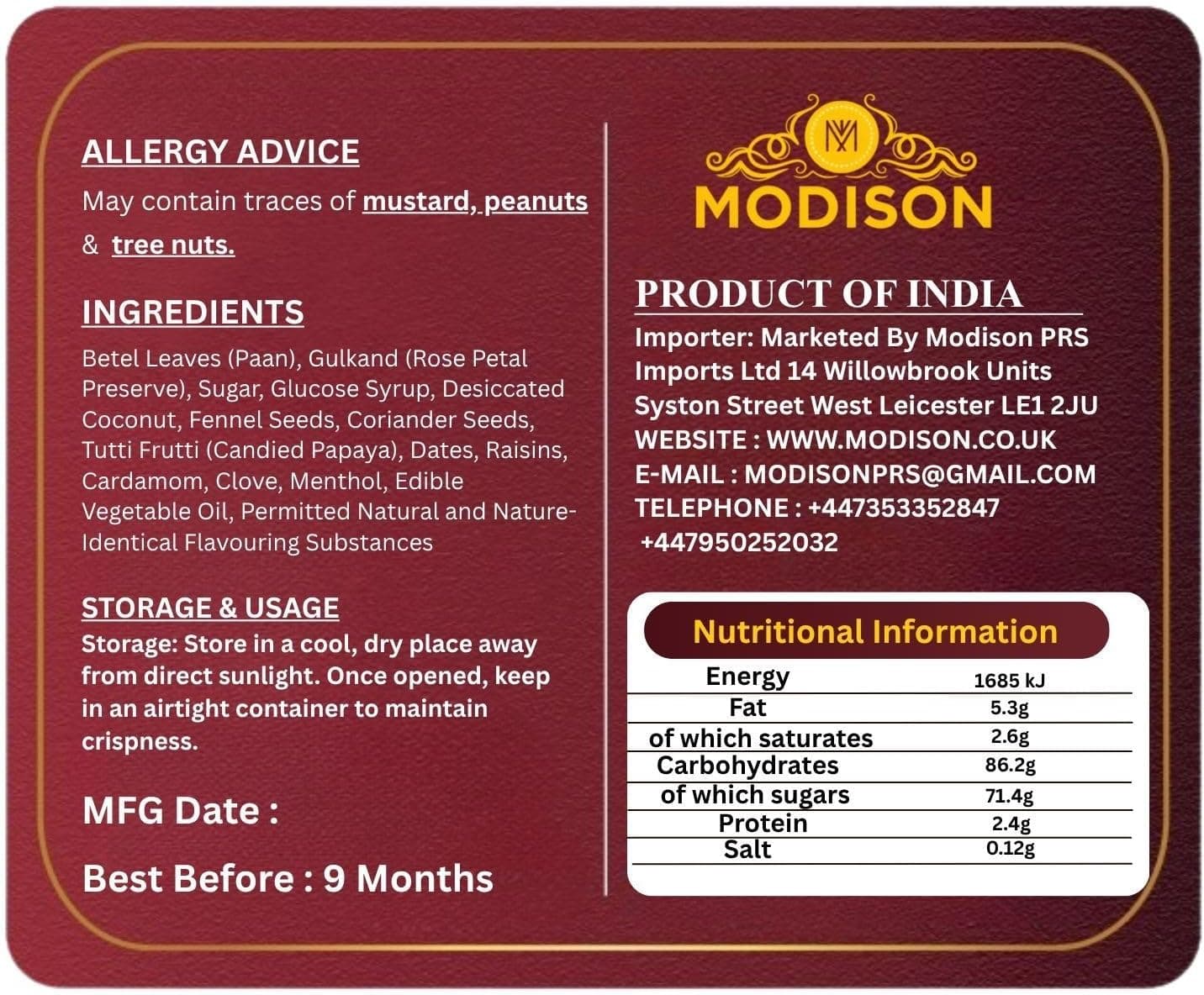MODISON Thanda Meetha Paan Indian Mouth Freshener Cooling 100g product image 9