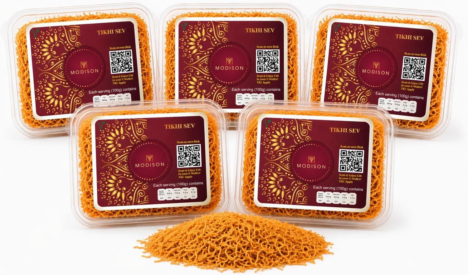 Modison Tikhi Sev – Spicy & Crispy Authentic Gujarati Namkeen | Teekha Gathiya Snacks | Traditional Indian Savoury Munchies – 900g (Pack of 5) product image 8