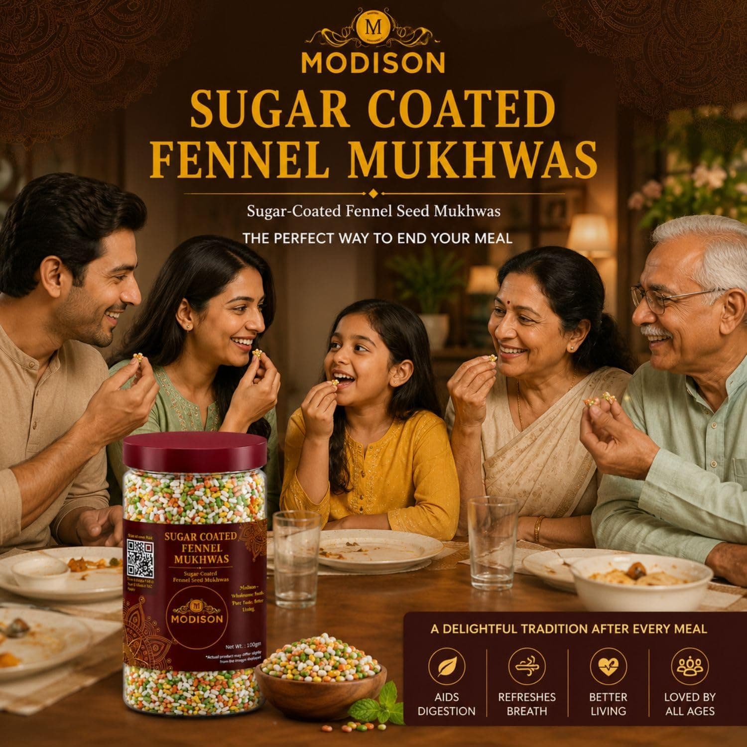 MODISON Sugar Coated Fennel Indian Mouth Freshener Saunf 100g product image 12