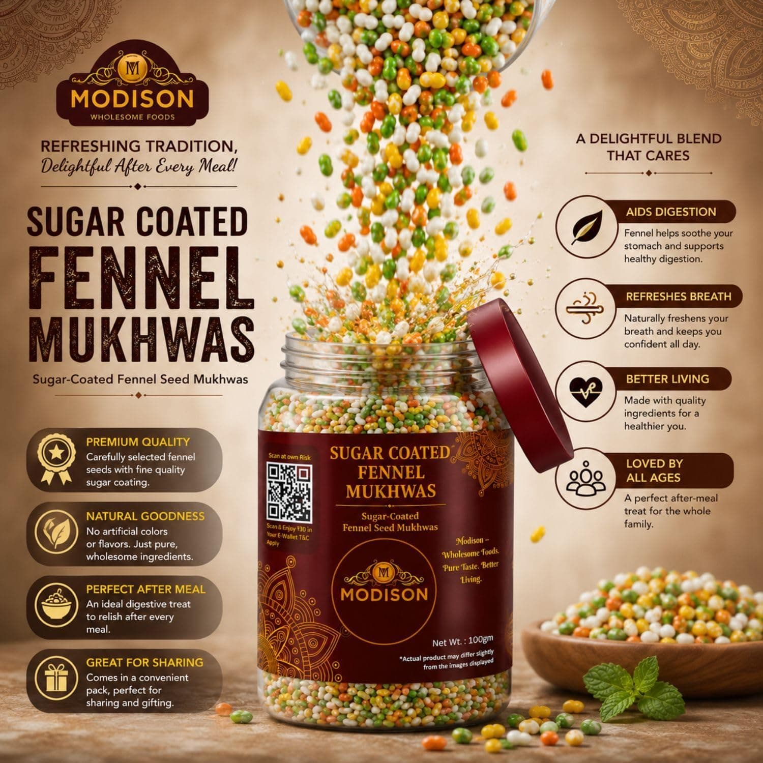 MODISON Sugar Coated Fennel Indian Mouth Freshener Saunf 100g product image 11