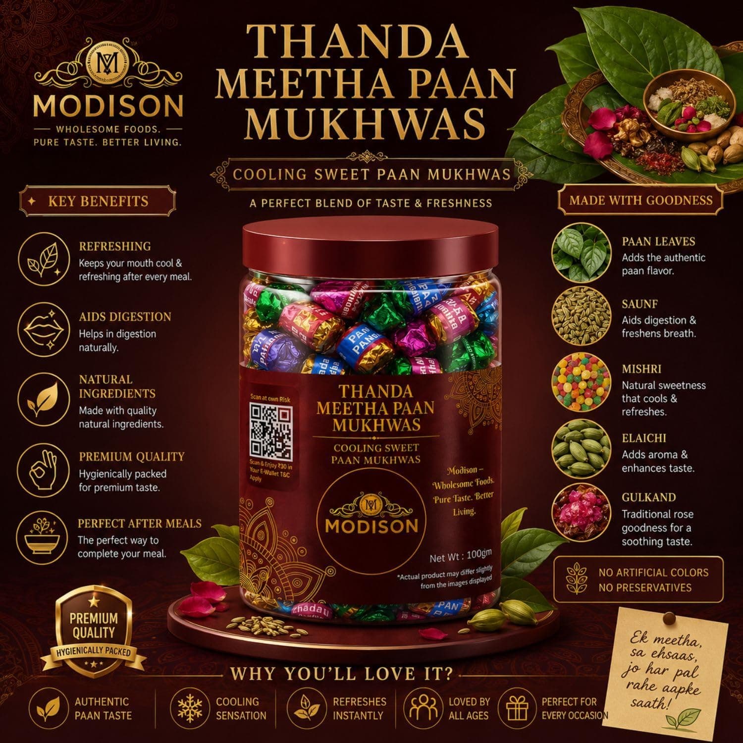 MODISON Thanda Meetha Paan Indian Mouth Freshener Cooling 100g product image 10
