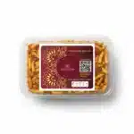 Golden Indian snack mix in clear plastic container with Modison branding.