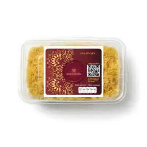 Nylon sev snack in clear plastic container with Modison branding, food product from PRS Imports.