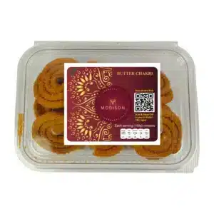 Golden crispy Indian sweets labeled Butter Chakri from Modison (PRS Imports Ltd).