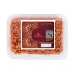 Crispy plain boondi traditional Indian snack in plastic container.